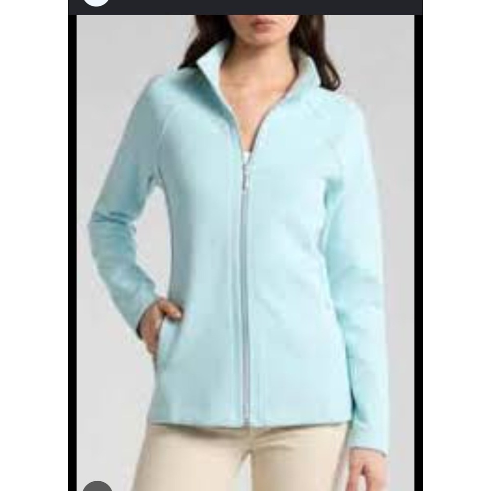 Tommy Bahama Womens Ribbed Full Zip Jacket Aqua Blue Mock Neck XS